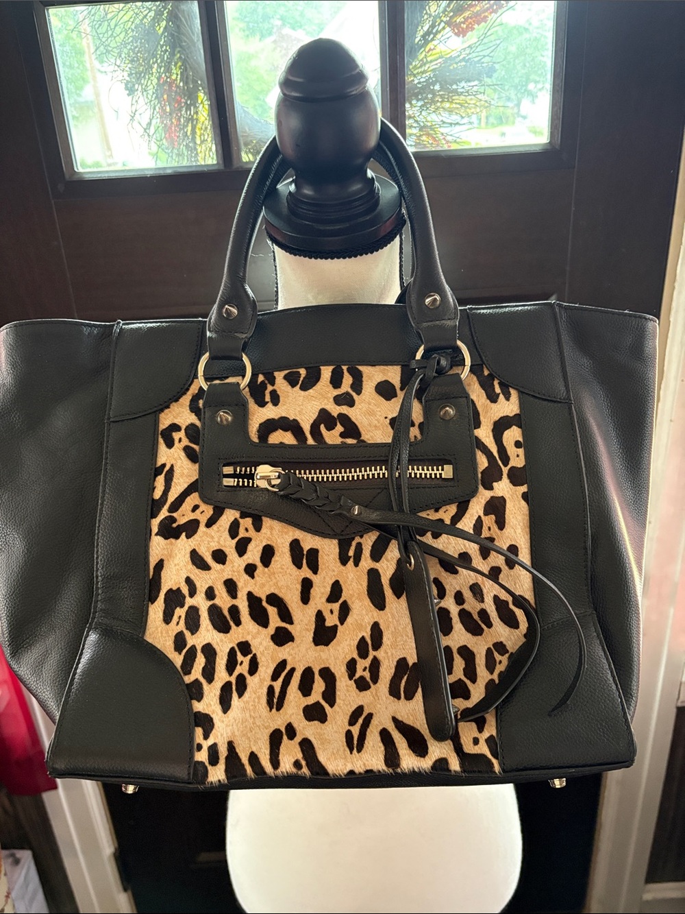 Sam Edelman Black and Leopard Print Tote